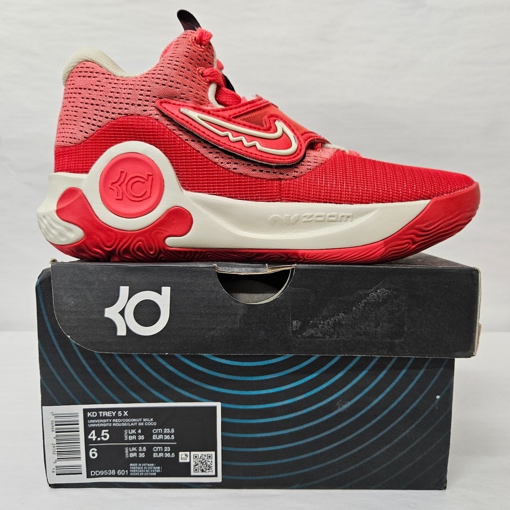 Nike KD Trey 5 X Basketball Shoes DD9538-601 Red Coconut Milk Women's Size 6